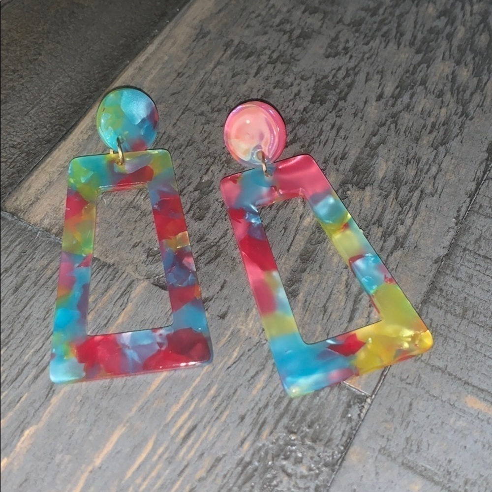 5/$25 Mottled Acrylic Colorful Post Earrings 2.3” NEW